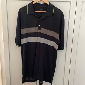 Running black and grey stripe golf shirt